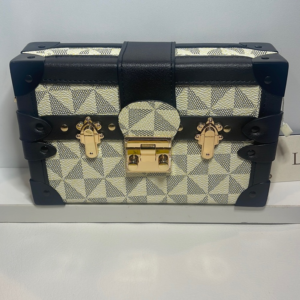 Square Cream and Chocolate beautiful purse with gold accents